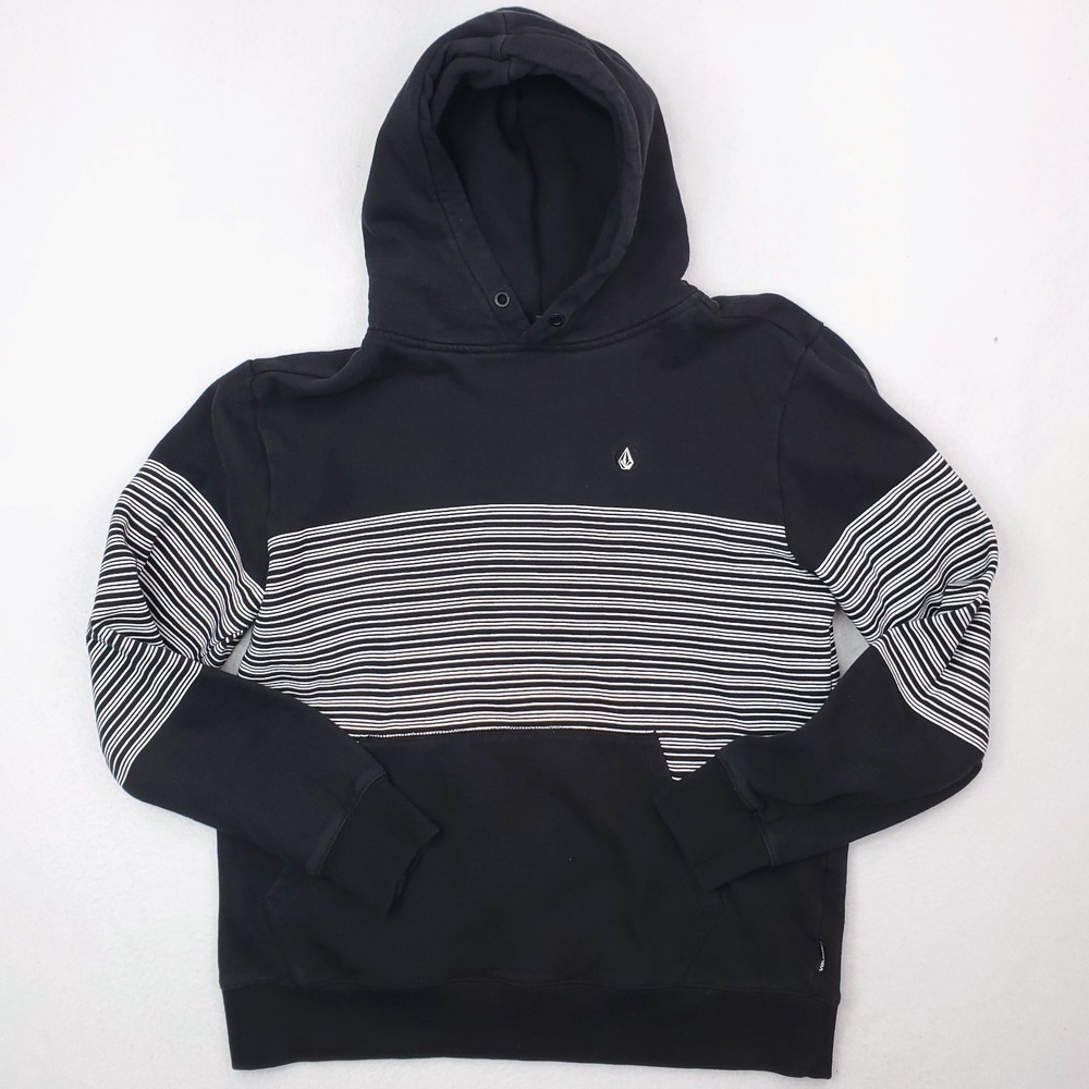 Volcom Hoodie Mens‎ Large Black White Striped Pullover Sweatshirt Skater